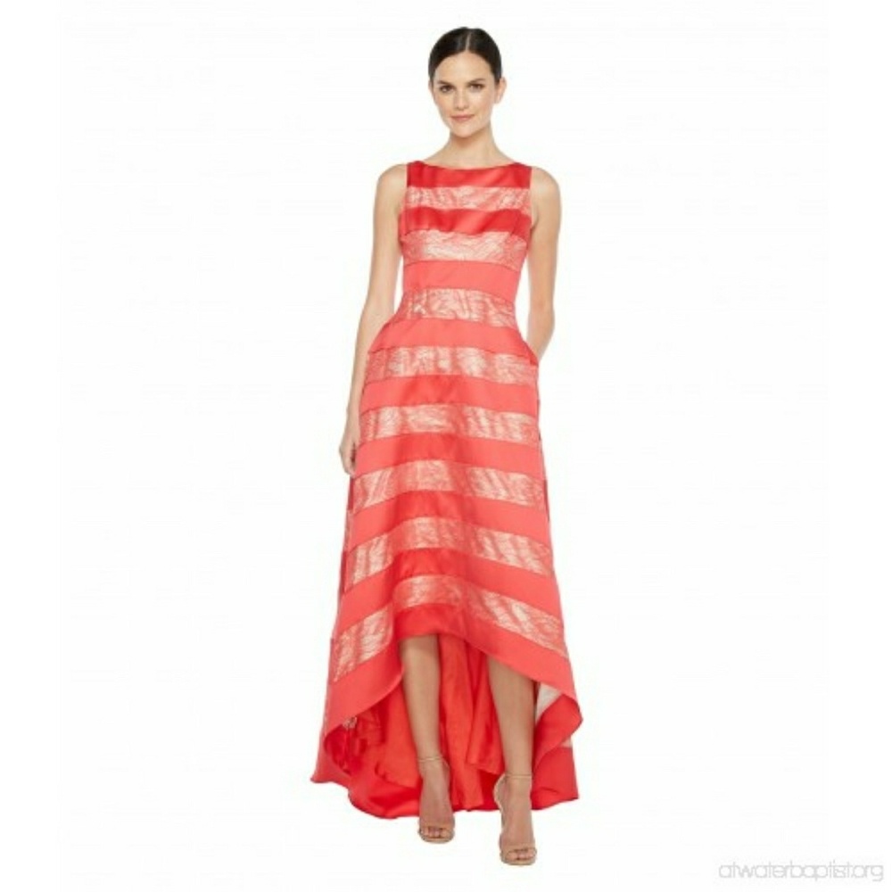 NWT Adrianna Papell Lace And Mikado High-Low 